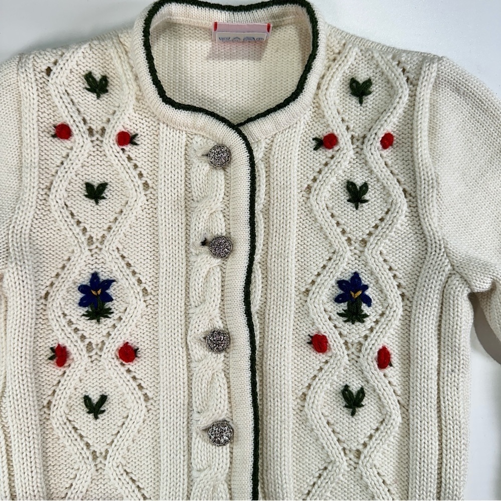 Pfister girls embroidered alpine knit cardigan cottagecore floral cream - Picture 5 of 11